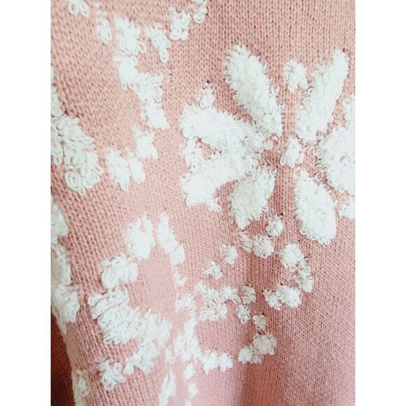 Nina Leonard XL Sweater Heavy Knit Pink White Snowflake Stretch L/S Round Neck - Picture 6 of 8